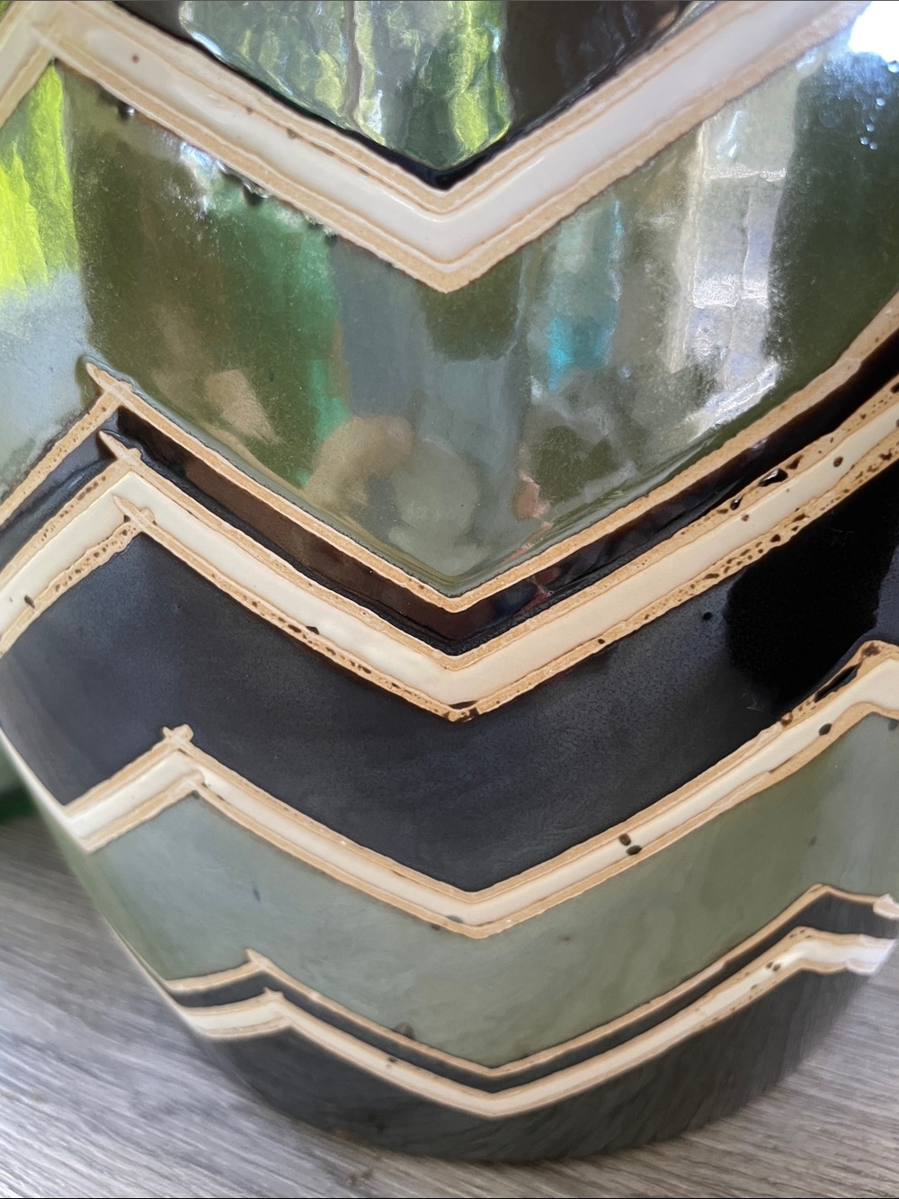 Green & Black Chevron Ceramic Planter - Decorative Home Accent - Picture 7 of 10